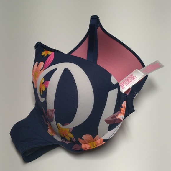 NWT Victoria's Secret Pink WearEverywhere Wire Push-up 36A Navy Blue w/Floral - Picture 13 of 13